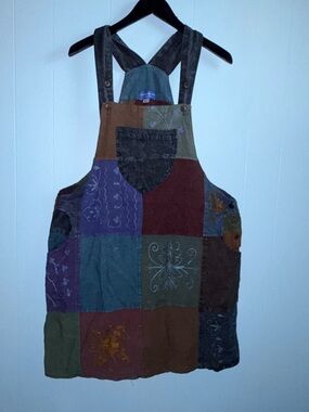 Boho Patchwork Mini Overall Dress in Multi-Color